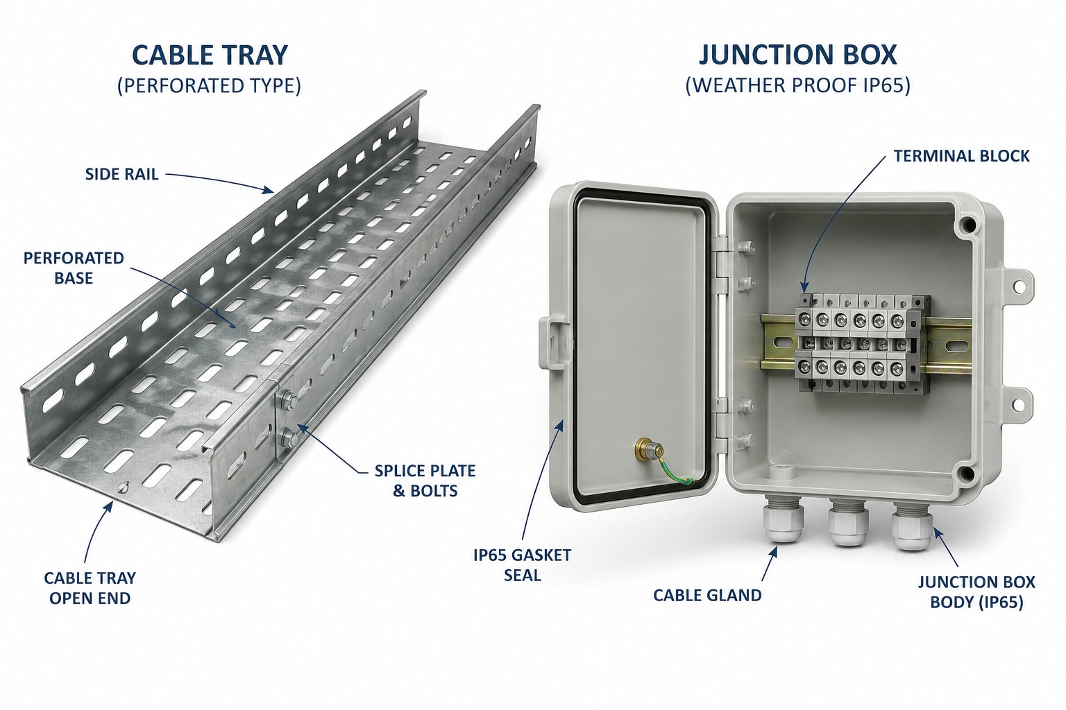Cable Trays & Weatherproof Junction Boxes - Distribution Electrical Switchgear Panel
